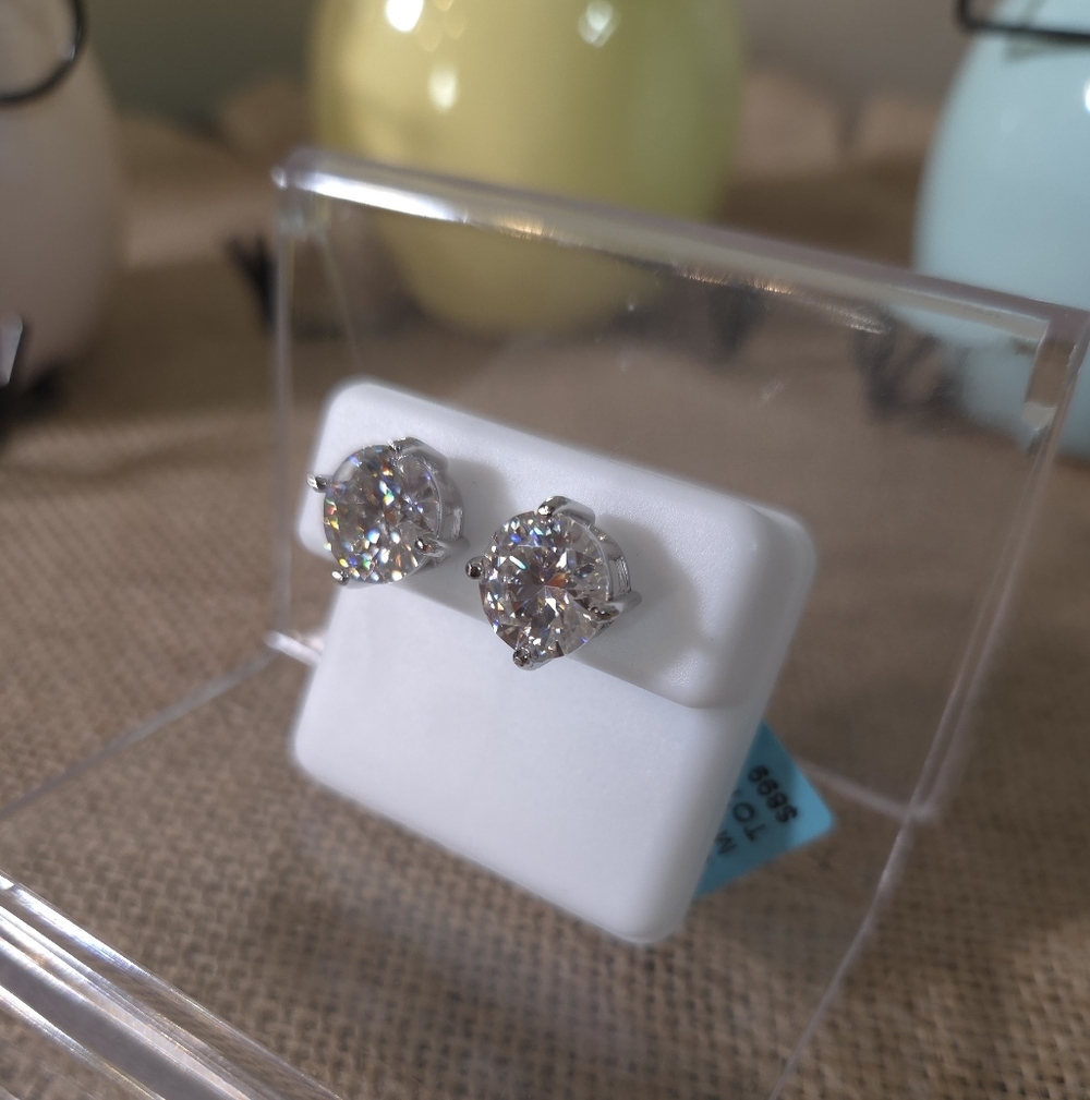NWT 925 Sterling Silver 8.0 CTW Moissanite Round Earrings - Picture 3 of 11